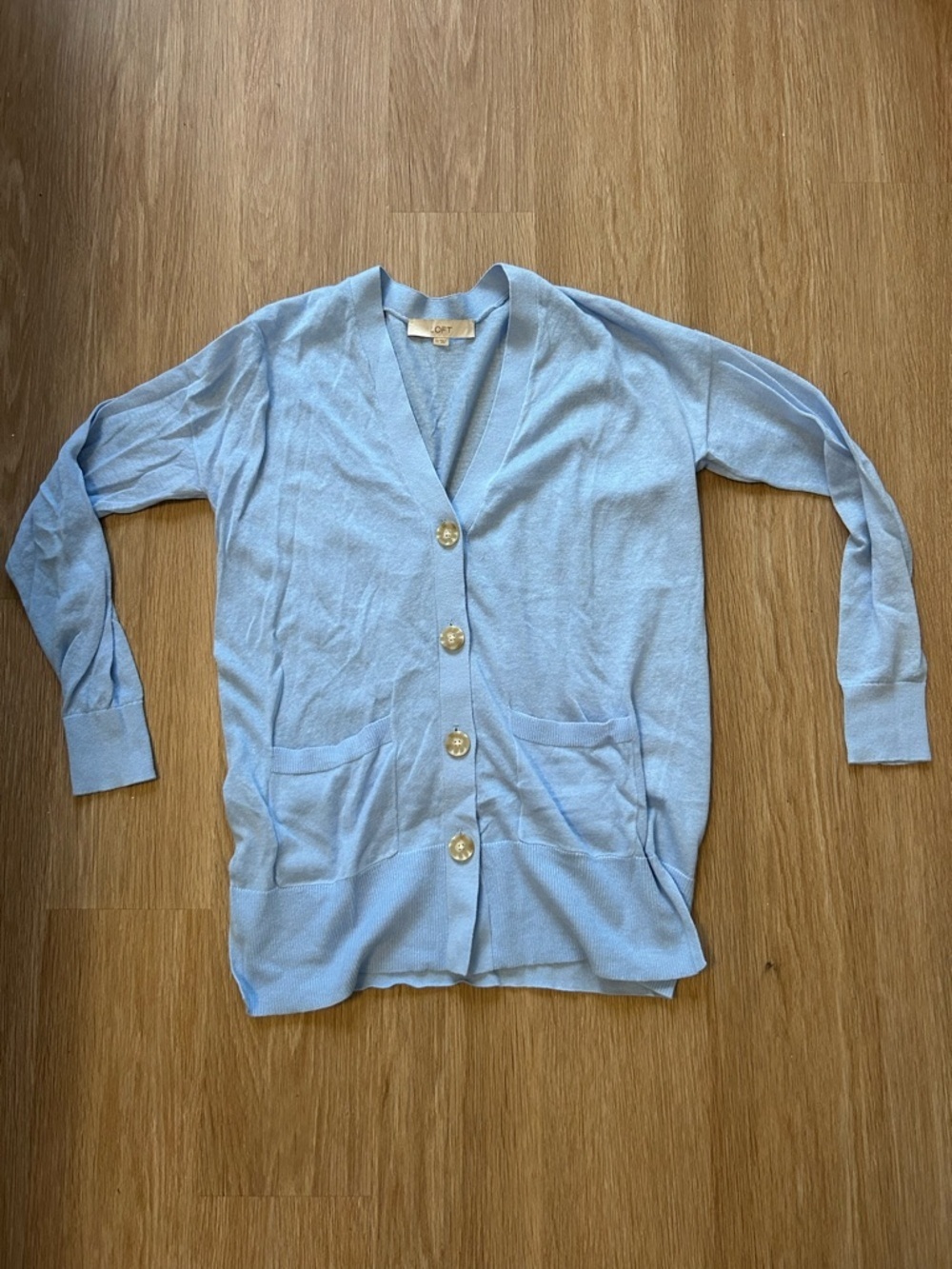 LOFT Light Blue V-Neck Button Front Cardigan